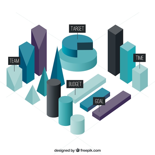 Tres elementos infográficos dimensionales