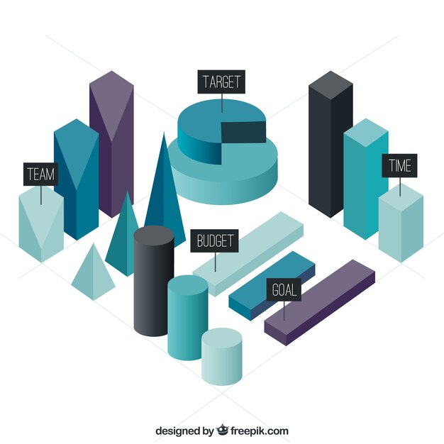 Tres elementos infográficos dimensionales