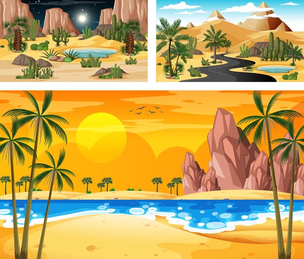 Tres escenas horizontales de naturaleza diferente.