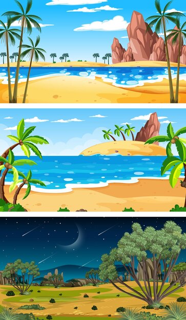Tres escenas horizontales de naturaleza diferente.