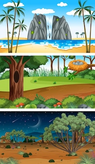 Tres escenas horizontales de naturaleza diferente.