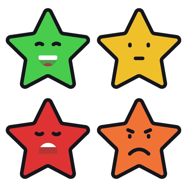 Vector gratuito tres estrellas de retroalimentación feliz triste medio estilo de dibujos animados