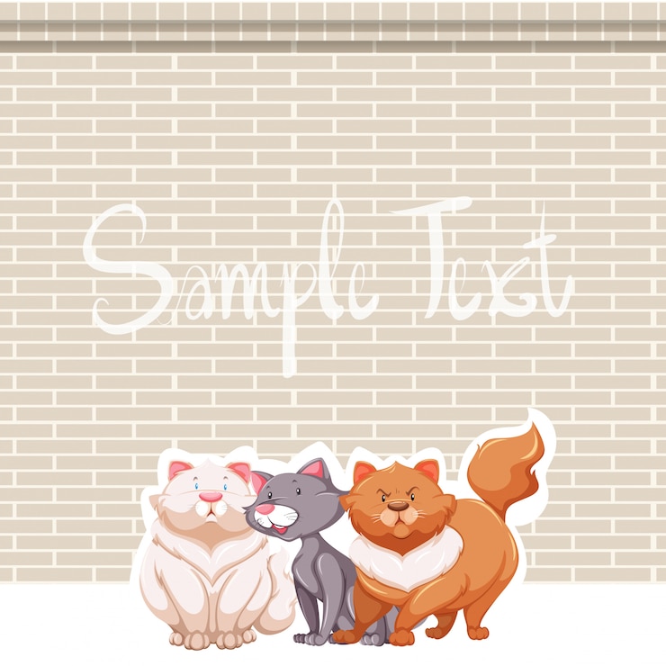 Vector gratuito tres gatos y pared de ladrillos