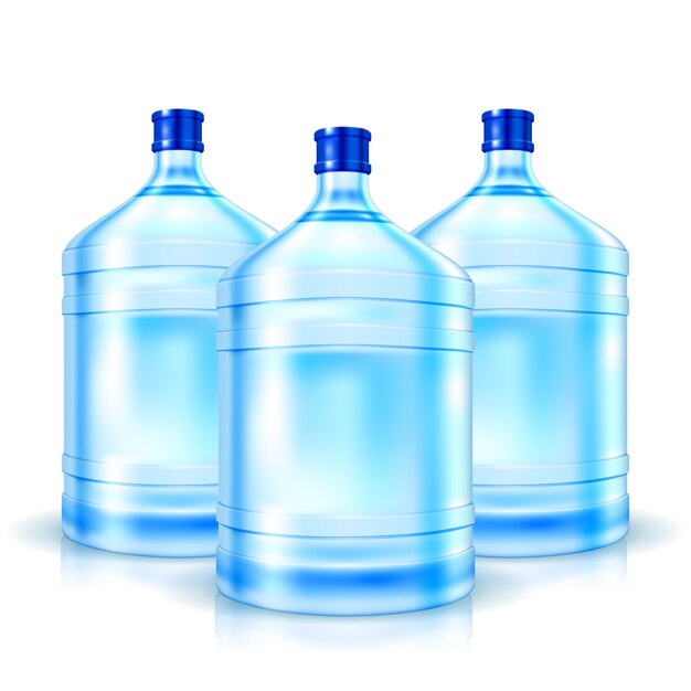 Tres grandes botellas con agua limpia aislado