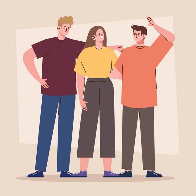 Tres jóvenes amigos felices