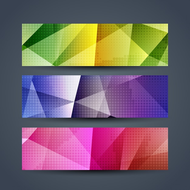 Tres modernos banners poligonales con puntos