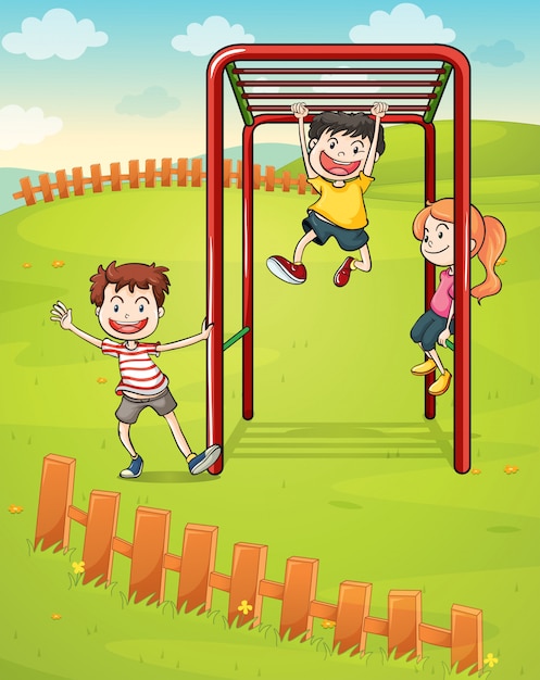 Vector gratuito tres niños jugando en el parque