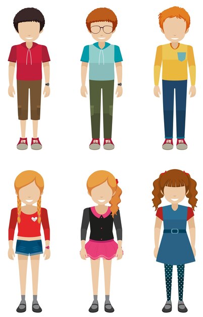 Tres niños sin rostro y tres niñas sin rostro