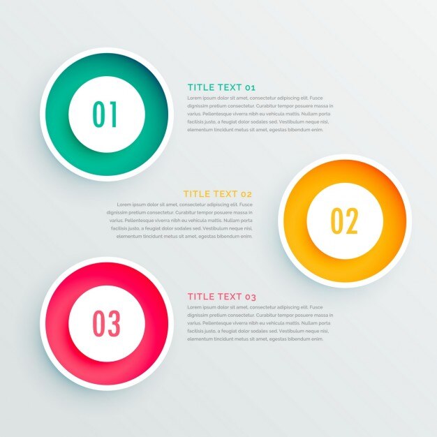 Tres opciones circulares para infografías, colores vivos