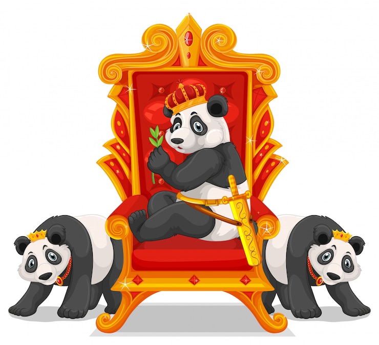 Vector gratuito tres pandas en el trono