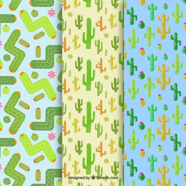 Vector gratuito tres patrones diferentes de cactus