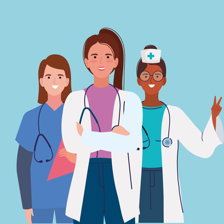 Vector gratuito tres personal médico femenino