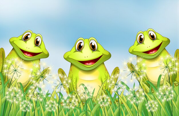 Tres ranas en el jardin
