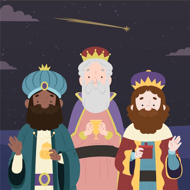 Tres reyes magos dibujados a mano