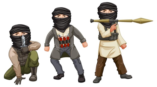 Tres terroristas con armas peligrosas