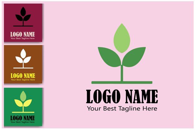 Tres variaciones de un diseño de logotipo de planta simple en fondos de diferentes colores