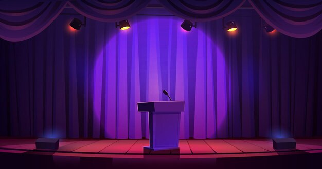 Tribuna con micrófono para discurso público en el escenario