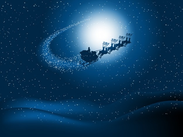 Trineo de santa claus sobre fondo cielo estrellado