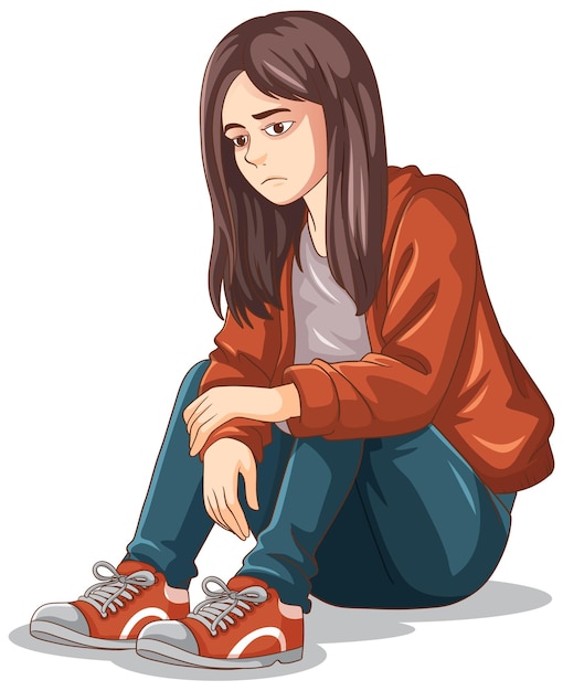 Triste adolescente sentado en el suelo