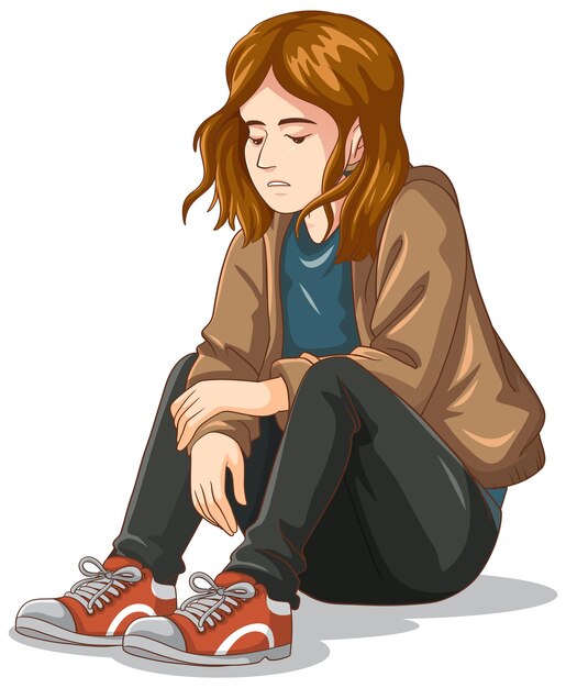 Triste adolescente sentado en el suelo