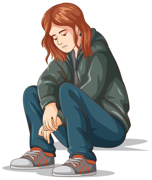 Triste adolescente sentado en el suelo