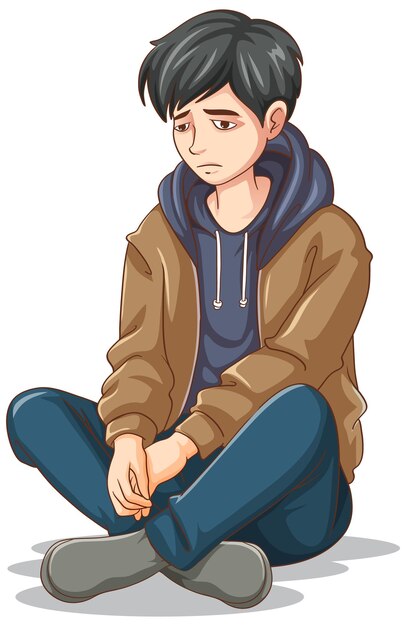 Triste adolescente sentado en el suelo