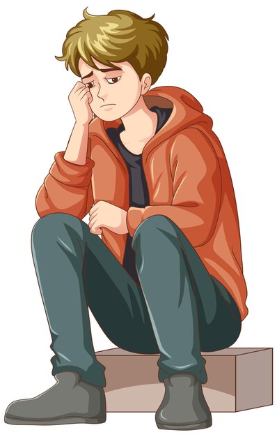 Triste adolescente sentado en el suelo