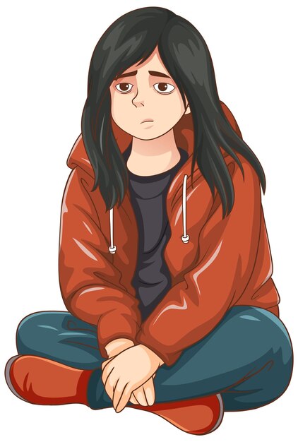 Triste adolescente sentado en el suelo