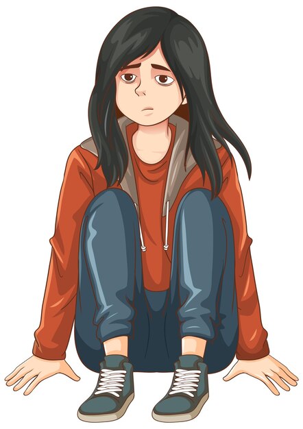 Triste adolescente sentado en el suelo