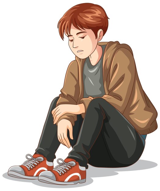 Triste adolescente sentado en el suelo