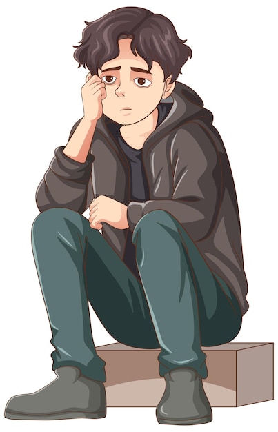 Triste adolescente sentado en el suelo