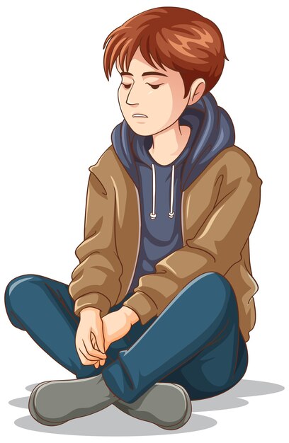 Triste adolescente sentado en el suelo