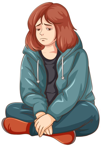 Triste adolescente sentado en el suelo