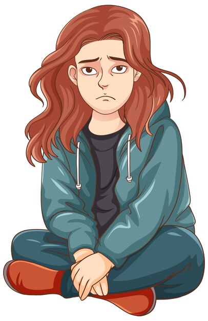 Triste adolescente sentado en el suelo