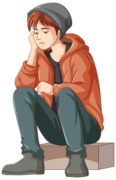 Triste adolescente sentado en el suelo