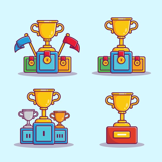 Trofeo conjunto ilustración vectorial de dibujos animados. Campeón y recompensa concepto aislado Vector. Estilo de dibujos animados plana
