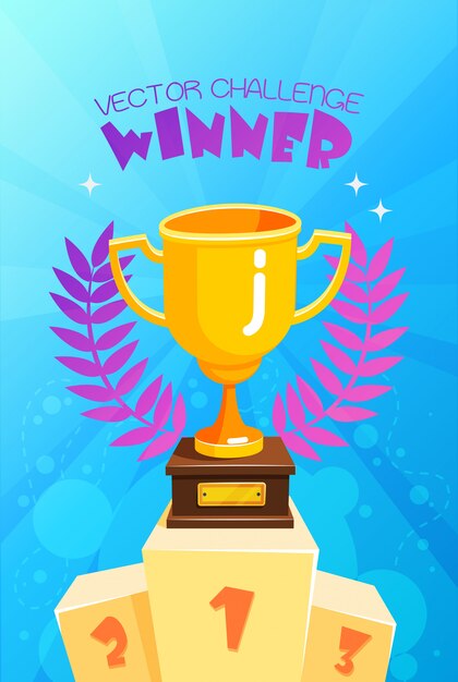 Trofeo ganador en cartel colorido del podio