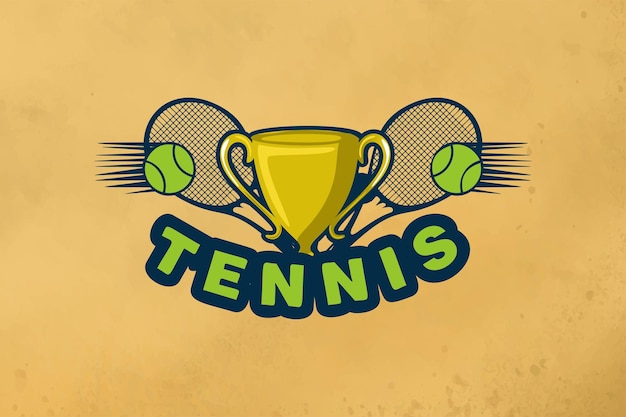 Vector gratuito trofeo, pelota y raqueta, inspiración de diseños de logotipo de tenis aislado sobre fondo blanco.