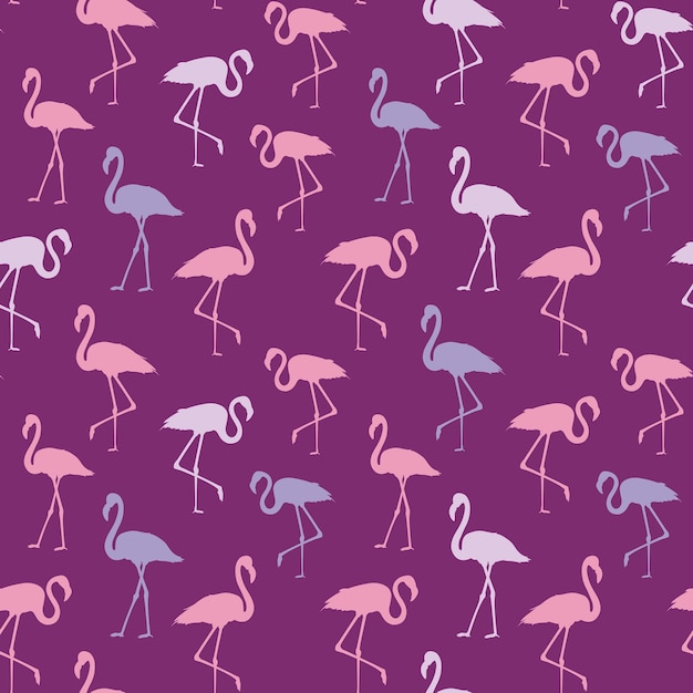 Tropical exótico de patrones sin fisuras con elegantes pájaros flamencos sobre violeta Diseño de fondo de flamenco Símbolo de flamenco de sueños de ejecución Fondo transparente con patrón de flamenco Ilustración vectorial