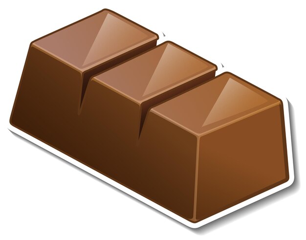 Un trozo de pegatina de barra de chocolate aislado sobre fondo blanco.