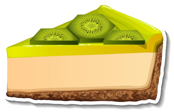Vector gratuito un trozo de tarta de queso con kiwi al estilo de las caricaturas