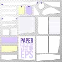 Vector gratuito trozos de papel rasgado del cuaderno encuadernado en espiral. páginas limpias o en blanco aisladas en transparente. rasgado de papeles de la carpeta