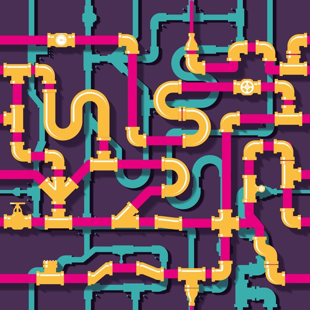 Tubería de agua. Tubería y tubo, ilustración de construcción industrial