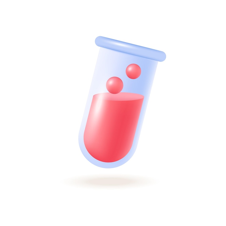 Vector gratuito tubo de ensayo con líquido rojo para lecciones de química ilustración 3d. dibujo de dibujos animados de herramientas o equipos de laboratorio en estilo 3d sobre fondo blanco. educación, concepto de química