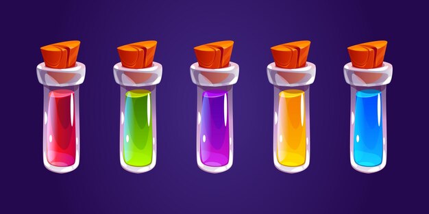 Tubos de ensayo de laboratorio con veneno líquido y corcho