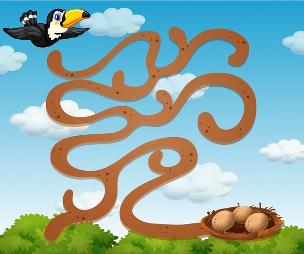Un tucán que encuentra la plantilla de juego de nido