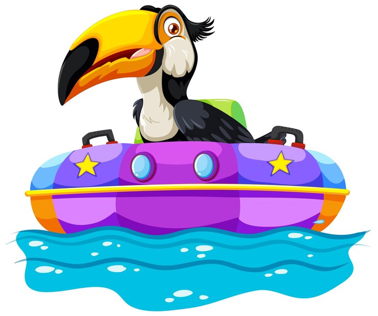 Vector gratuito el tucano en un colorido barco de parachoques
