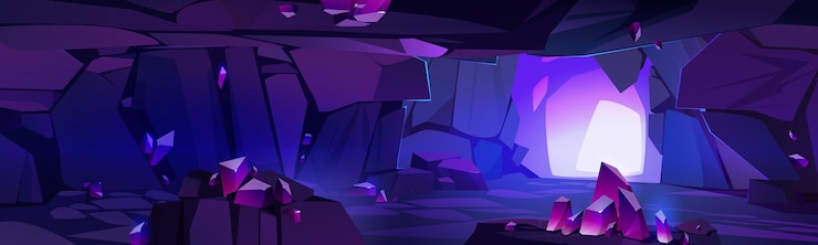 Vector gratuito túnel de la mina de amatista vista interior cueva misteriosa