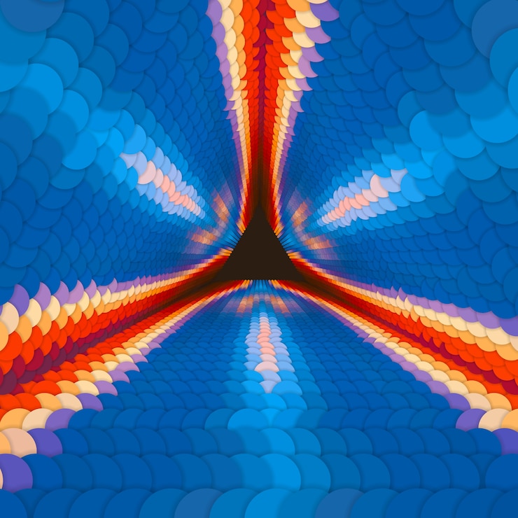 Vector gratuito un túnel triangular infinito de círculos de colores