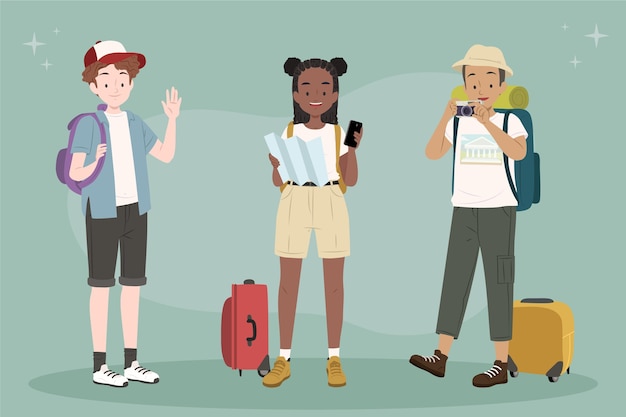 Turistas planos dibujados a mano
